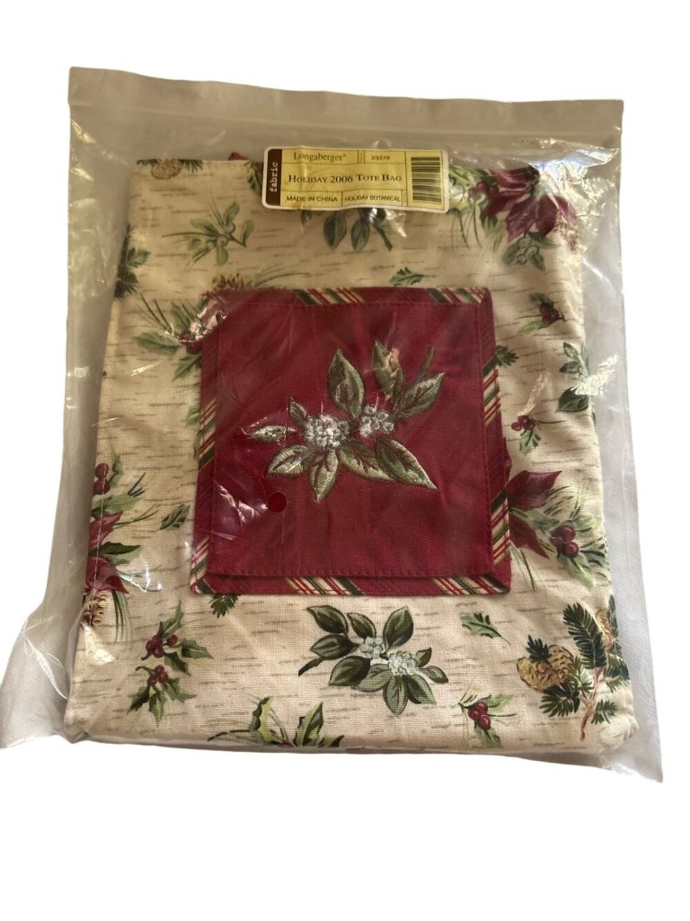 Longaberger Holiday 2006 Tote Bag Fabric Holiday Botanical Design